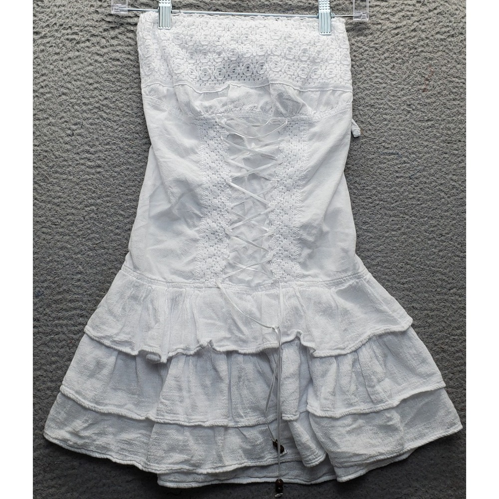 Cotton Natural Bora Bora Strapless Dress Womens S White Lace-Up Corset Detail